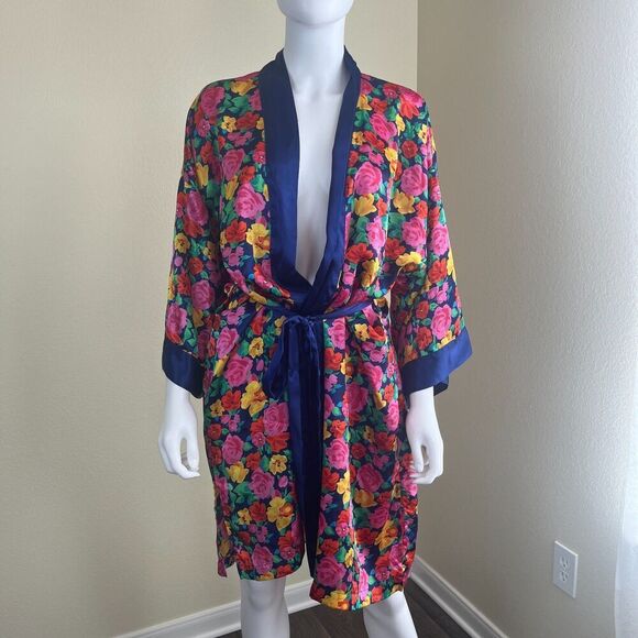 Vintage Victoria's Secret Gold Label Women Floral Satin Short Robe Sleepwear 90s - Picture 9 of 17